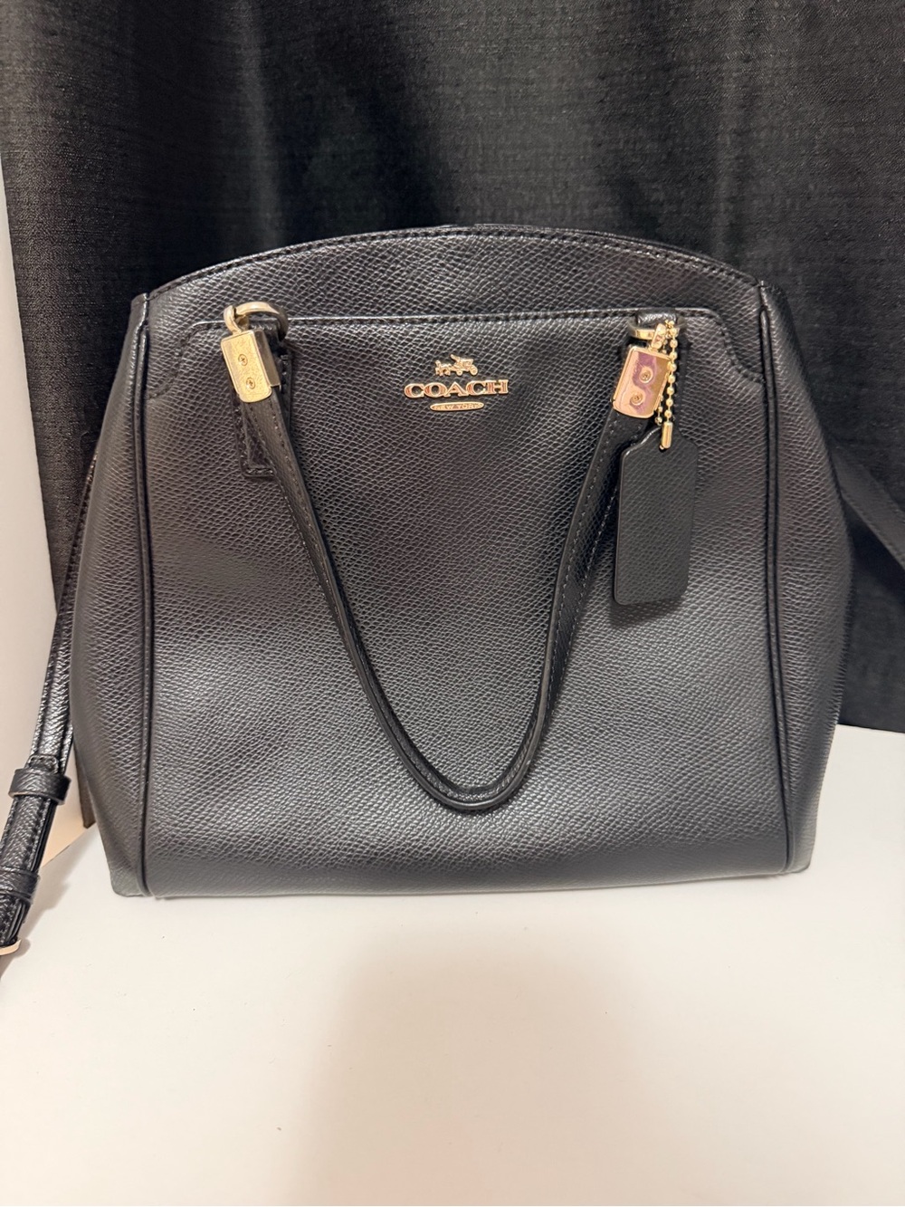 Coach Black Leather Shoulder Bag with Gold Tone Hardware
